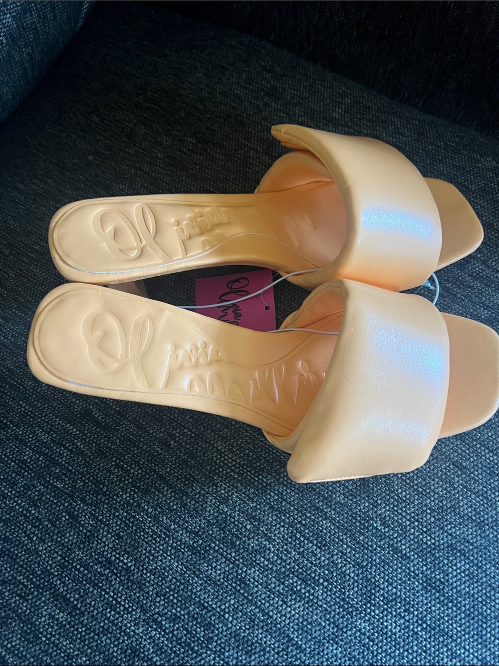 Olivia Miller Peach Slide Mules with Padded Strap
